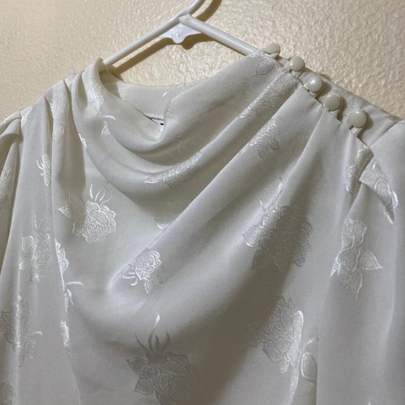 Vintage 1960's The Wilroy Traveler Women's White Floral High Neck Blouse Size 8 - Picture 3 of 7